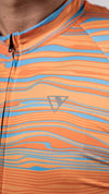 Close up of the Varlo chest logo on the pioneer cycling jersy in the new 2025 gravel series.