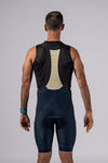 Back view of male model in Varlo cycling bib shorts.