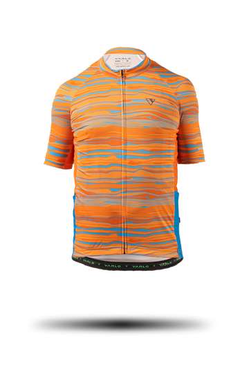 Product ghost shot of the Pioneer Gravel Jersey colored path orange in the new Varlo 2025 gravel series.
